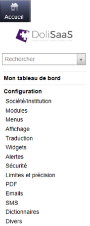 configuration des menus application dolisaas